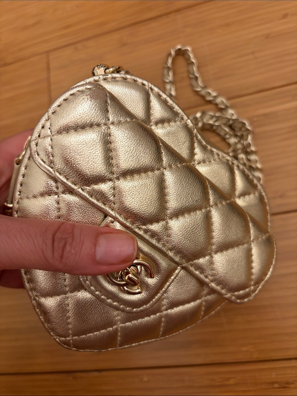 Quilted Metallic Heart Mini Crossbody Bag - Gold - Picture 4 of 8